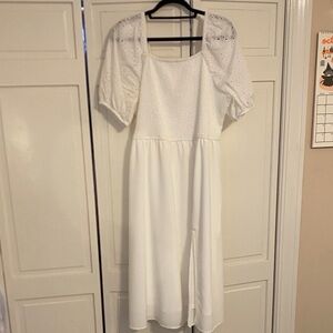 Maurices White Midi Dress with Puff Sleeves
